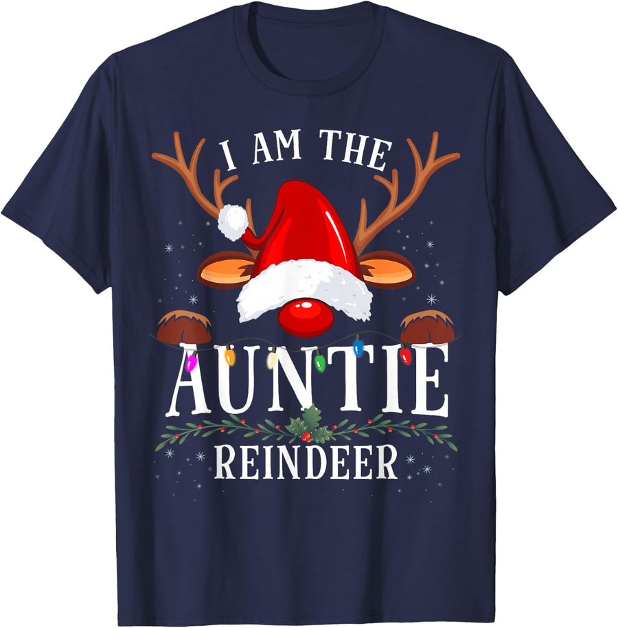 I Am The Auntie Reindeer Christmas Family T-Shirt - Navy Blue