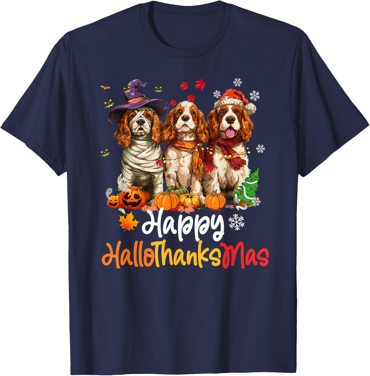 Halloween Thanksgiving Christmas Cocker Spaniel Dog T-Shirt - Navy Blue