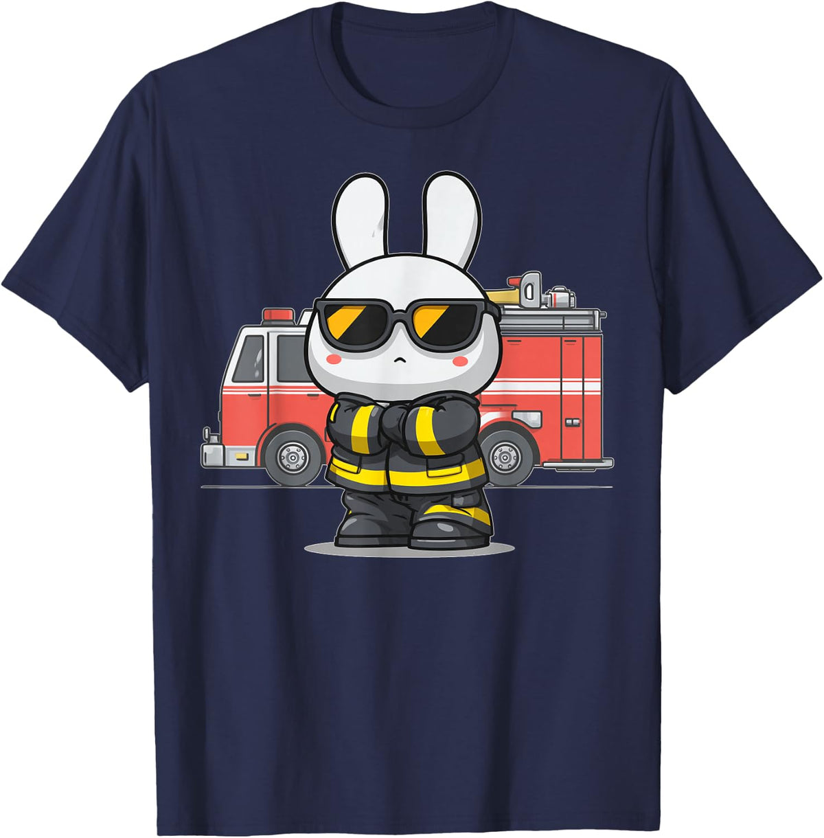Firefighter Firefighting Bunny Rabbit Sunglasses Easter T-Shirt - Navy Blue
