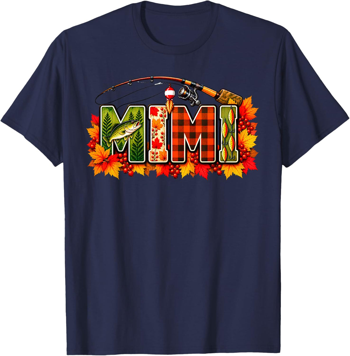Thanksgiving Fishing Mimi Fall Autumn Bass Birthday Family T-Shirt - Navy Blue