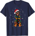 Doberman Pinscher Christmas Tree Lights Pajama Santa Dog T-Shirt - Navy Blue