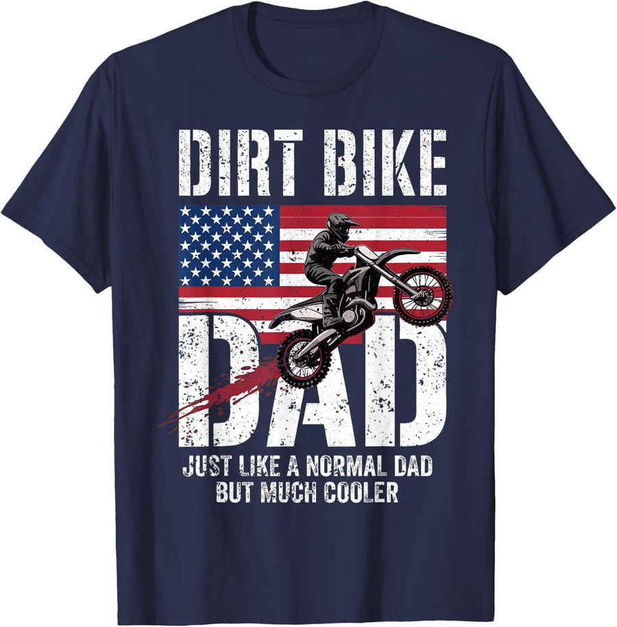 American Motocross Dad Like a Normal Dad But Cooler MX Dad T-Shirt - Navy Blue