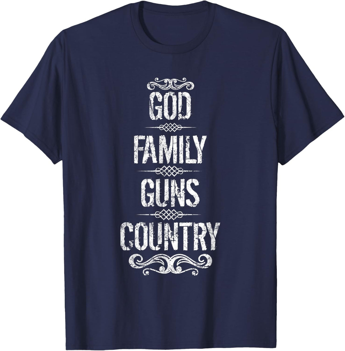 God Family Guns Country T-Shirt - Navy Blue