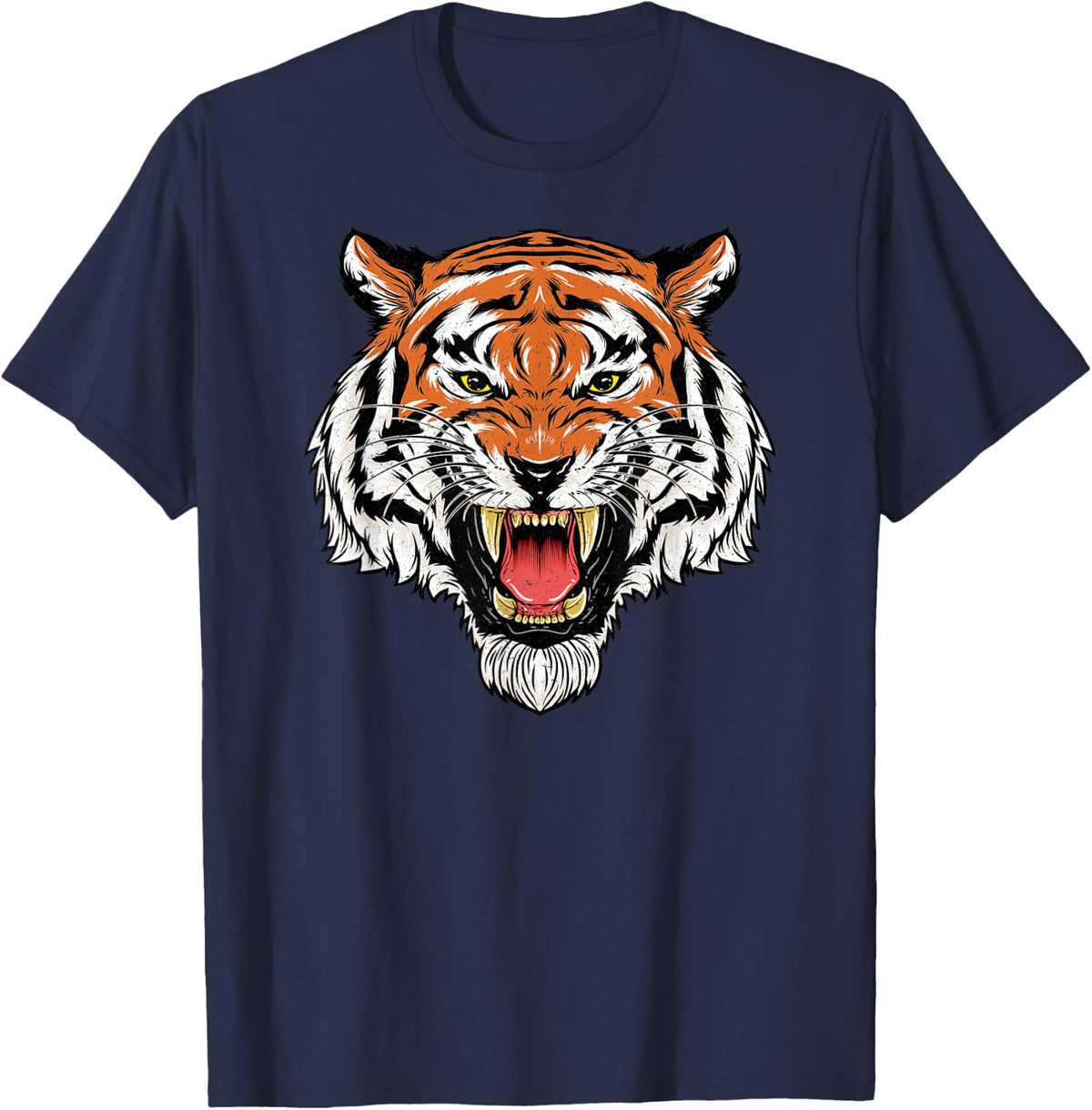 Growling Bengal Tiger Face – Retro Vintage Wild Cat T-Shirt - Navy Blue