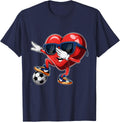 Valentine's Day Heart Dabbing Heart Player Soccer Boys Girl T-Shirt - Navy Blue