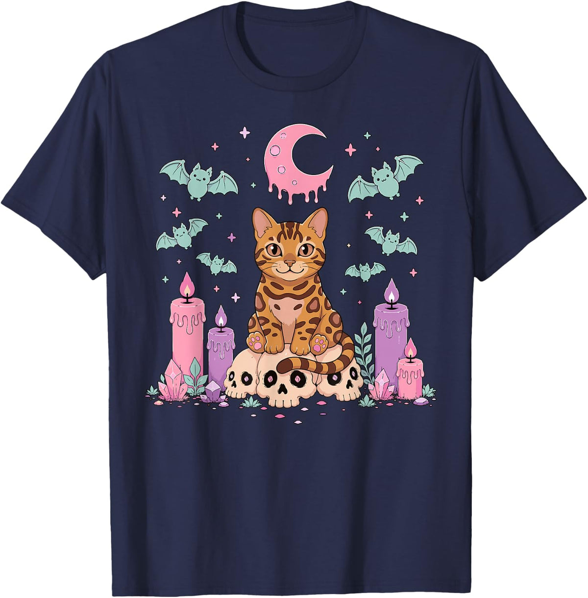 Bengal Cat Kawaii Pastel Goth T-Shirt - Navy Blue