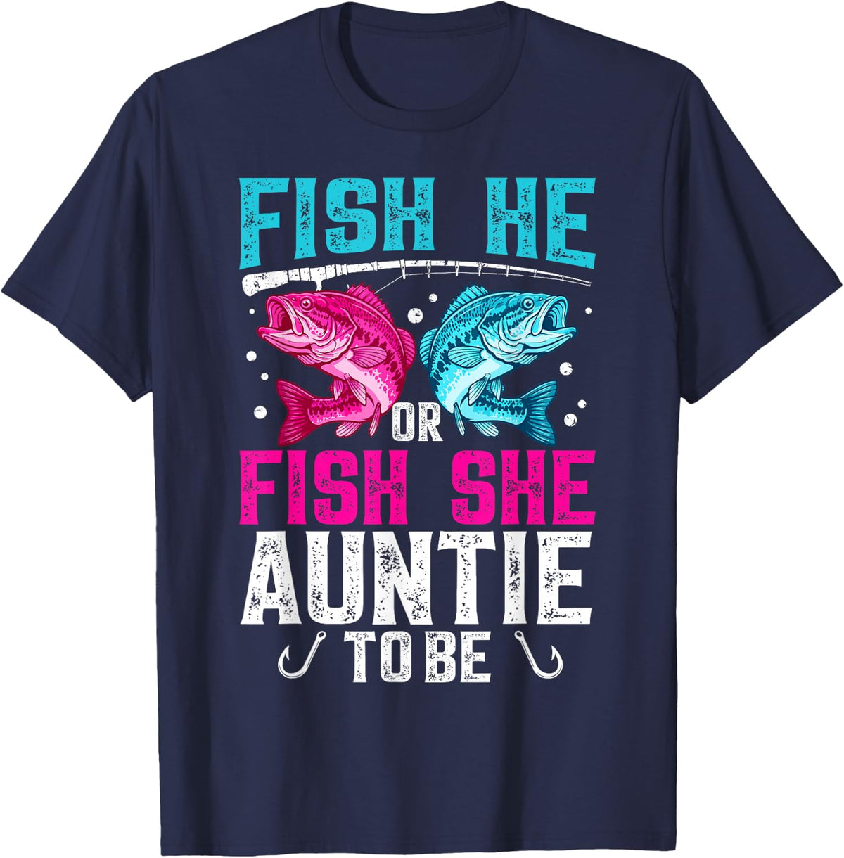 Fish He Or She Auntie to Be Gender Reveal T-Shirt for Family Fishing Tees - Navy Blue