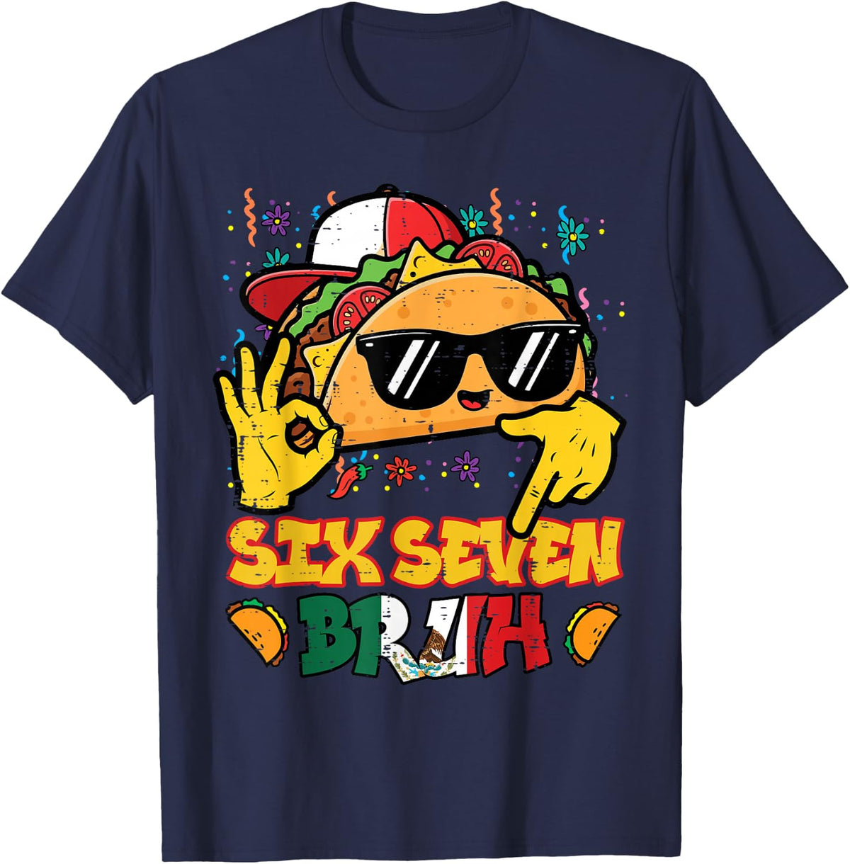 Cinco De Mayo Taco Six Seven Bruh Fiesta Tees T Shirts Boys Kids Youth 6 7 Birthday - Navy Blue