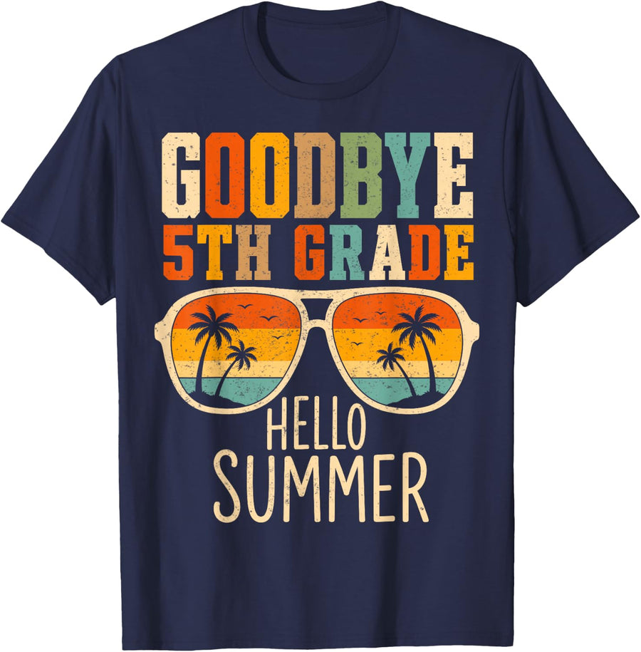 Goodbye 5th Grade Hello Summer Student Life Teacher School T-Shirt - Navy Blue