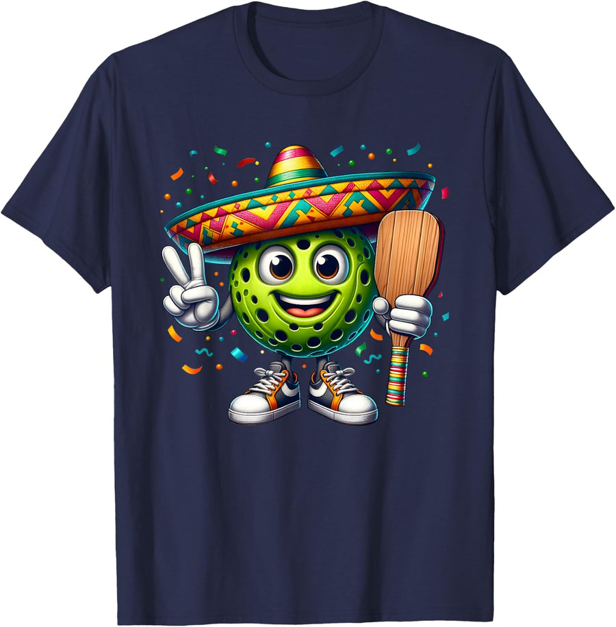 Peace Sign Hand Funny Cinco De Mayo Pickleball T-Shirt - Navy Blue