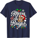 Bengal Cat Merry Bright Christmas Xmas Santa Hat Mom Dad T-Shirt - Navy Blue