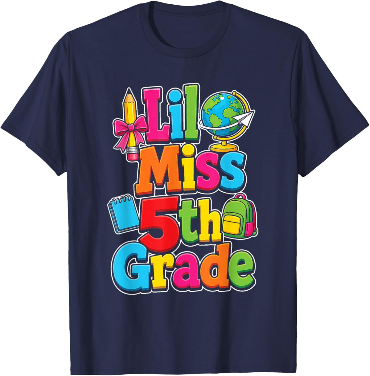 5th Grade Lil Miss First Day of School Girls Gift T-Shirt - Navy Blue