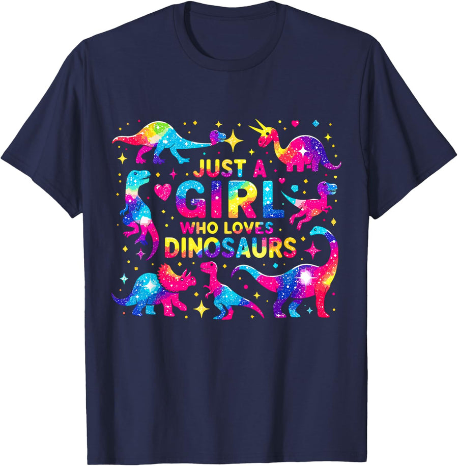 Dinosaur Just a Girl Who Loves Dinosaurs T-Shirt Tees for Girls - Navy Blue
