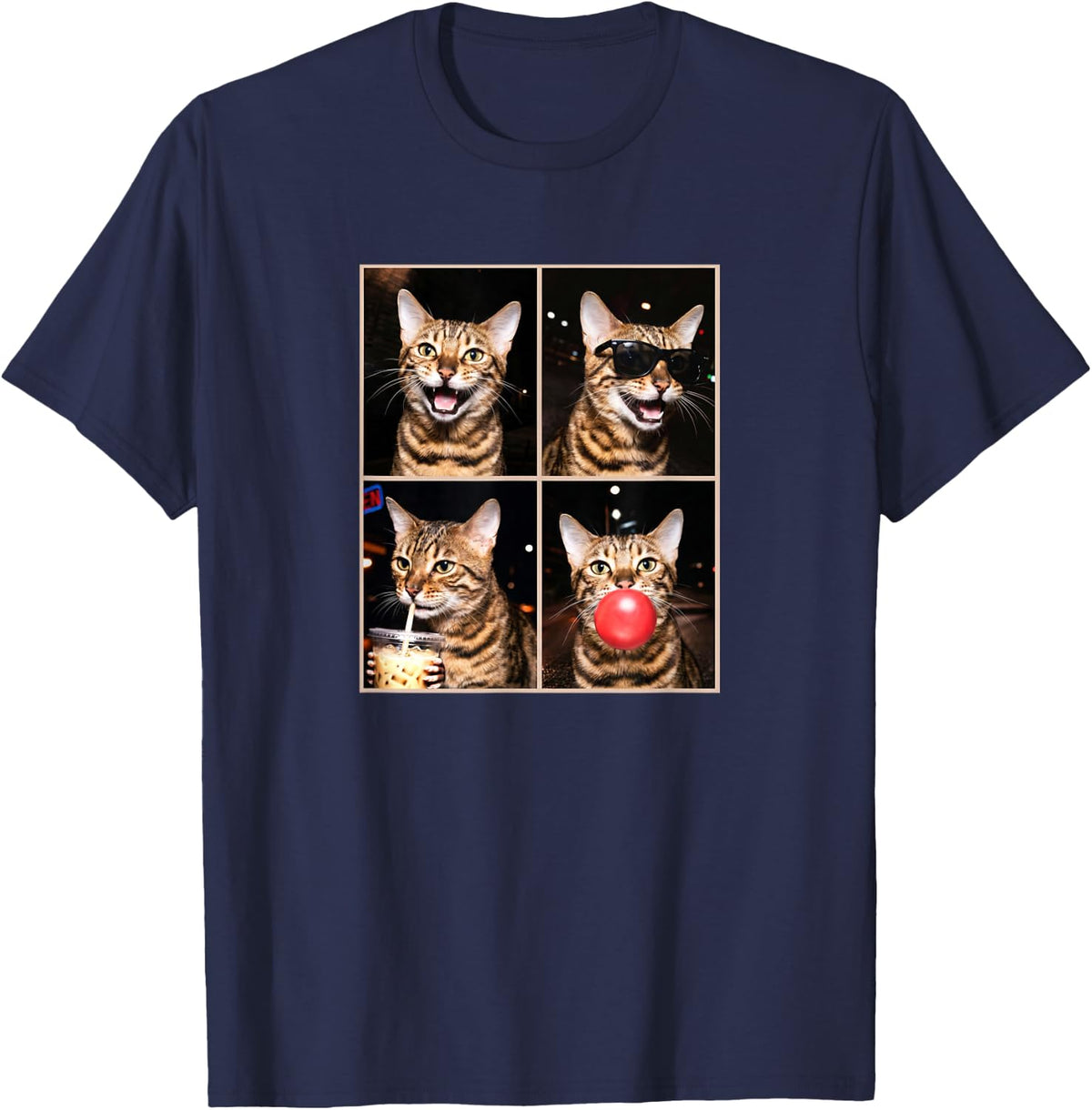 Funny Photo Booth Meme Bengal cat T-Shirt - Navy Blue