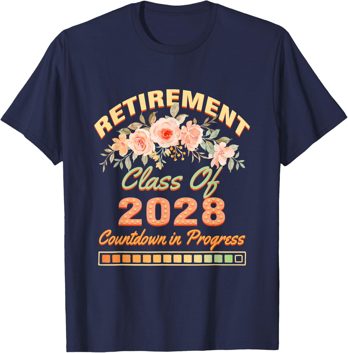 Retired Teacher Class of 2028 Happy Retirement Countdown T-Shirt - Navy Blue