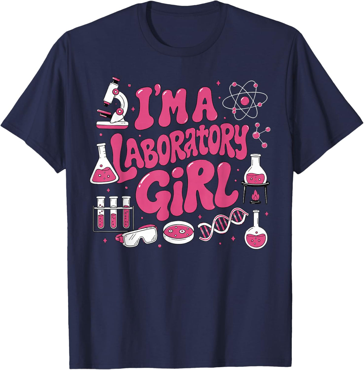 I'm A Laboratory Girl Groovy Science Chemistry Student T-Shirt - Navy Blue