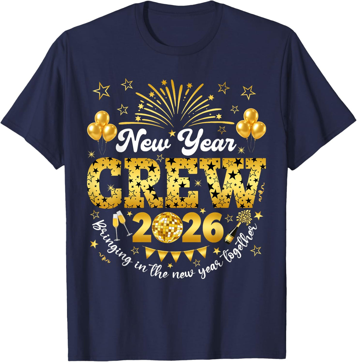 New Years Eve Party Supplies 2026 Happy New Year Fireworks T-Shirt - Navy Blue