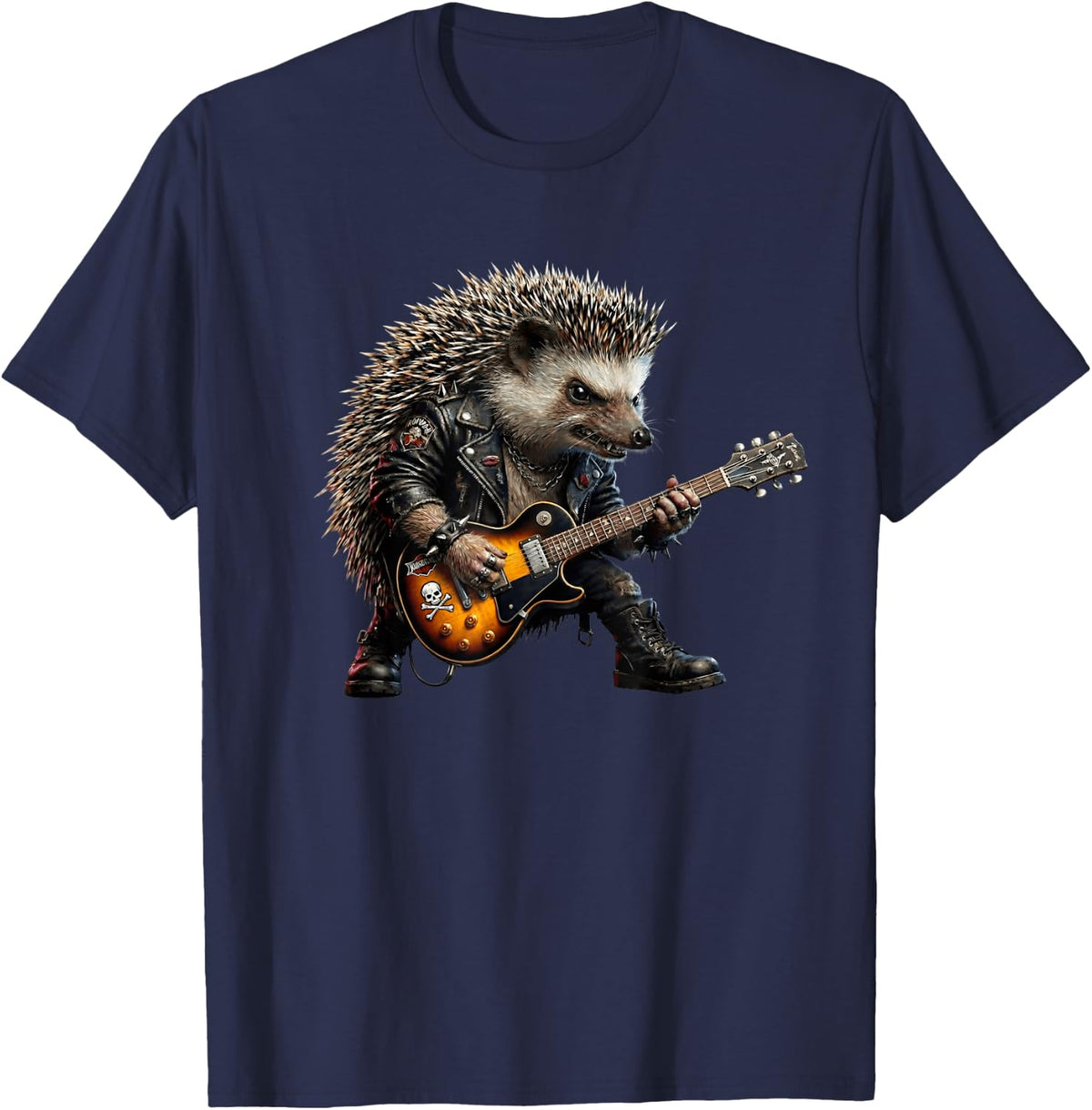 Epic Punk Hedgehog Rock'n Roll Guitar Kids Future Rock Star T-Shirt - Navy Blue
