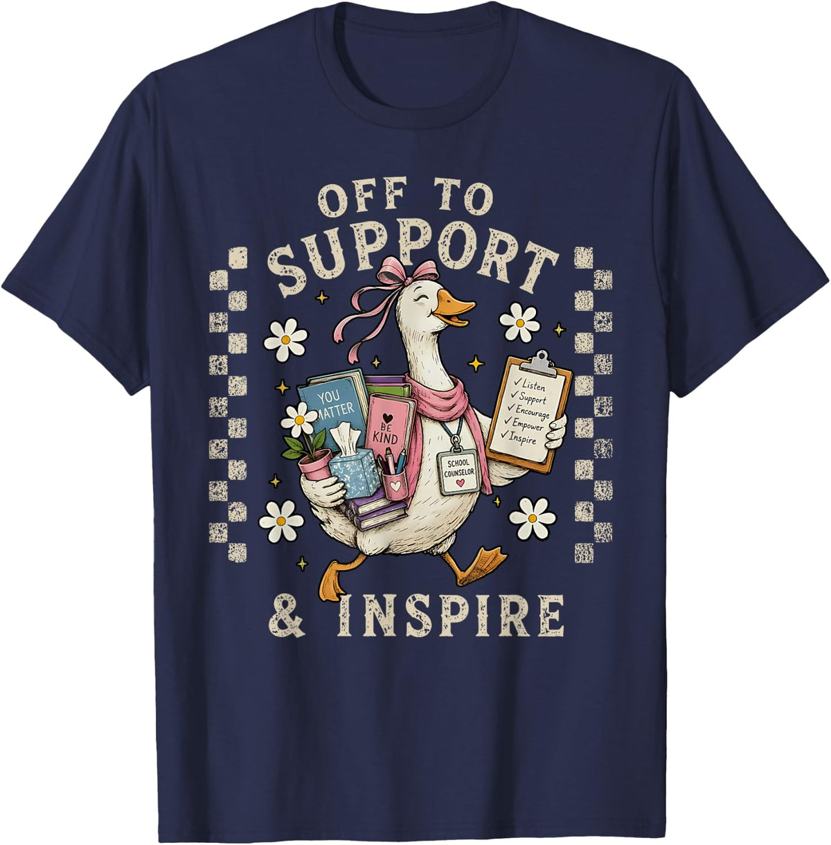 Off to Support & Inspire Silly Goose School Counselor Psych T-Shirt - Navy Blue