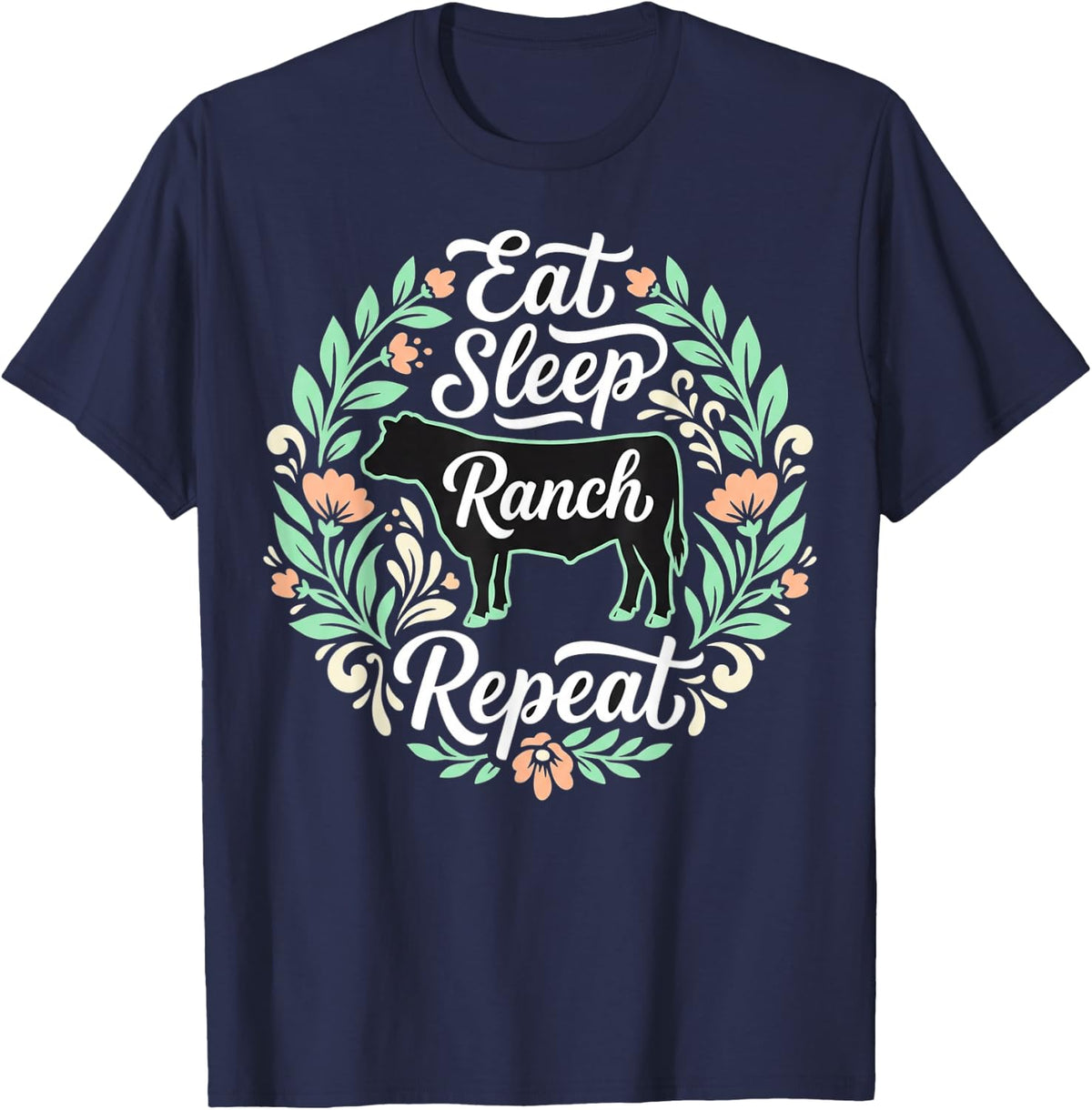Vintage Black Angus Cattle Rancher Cowboy T-Shirt - Navy Blue