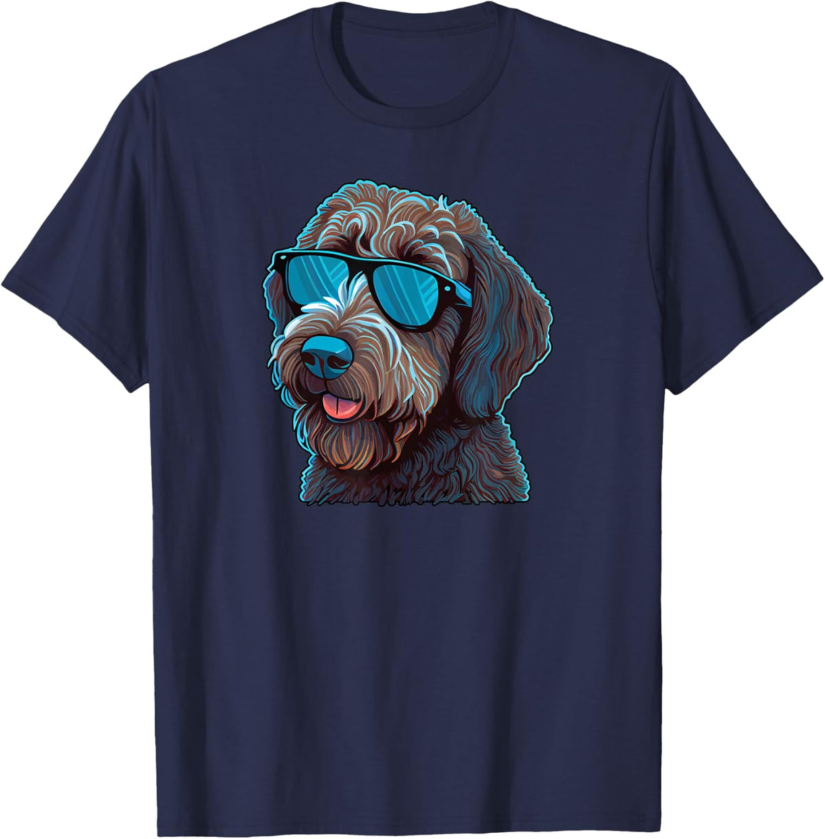 Dad Mom Cool Dog Sunglasses - Labradoodle T-Shirt - Navy Blue