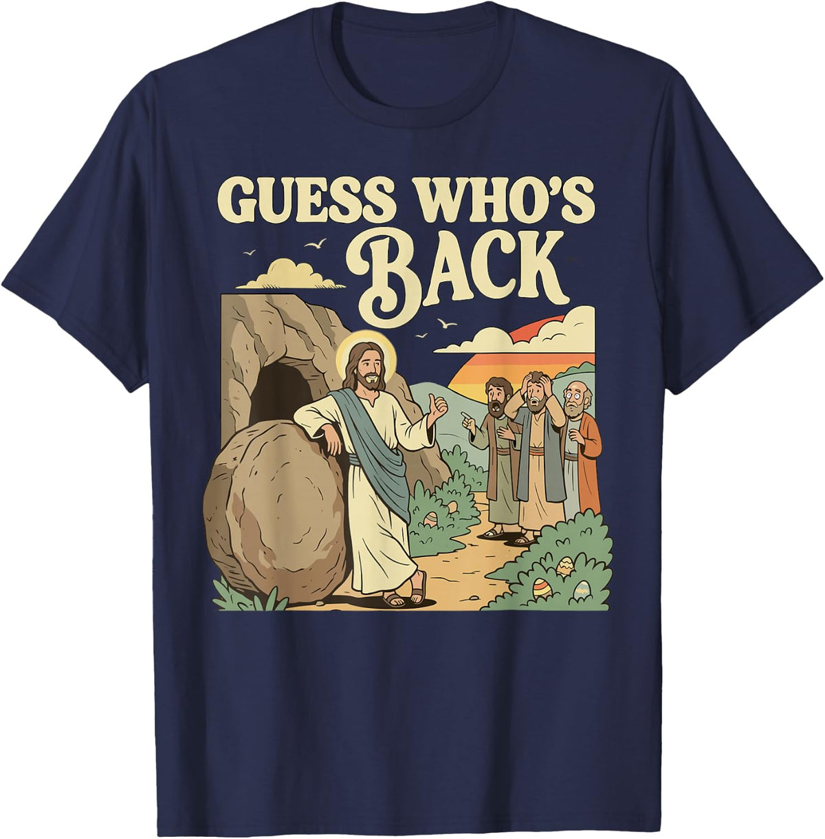 Vintage Easter Guess Whos Back Jesus Religious Christian T-Shirt - Navy Blue