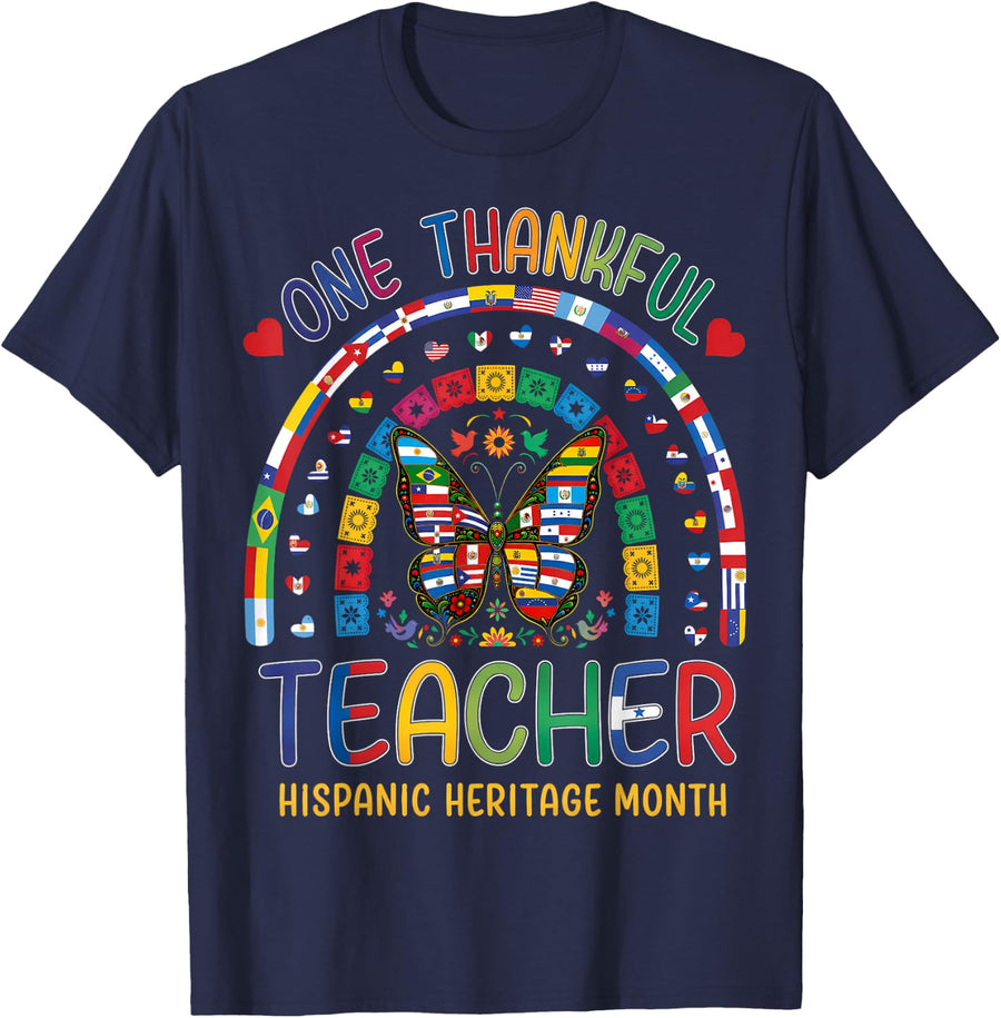 Hispanic Heritage Month One Thankful Teacher Gifts T-Shirt - Navy Blue
