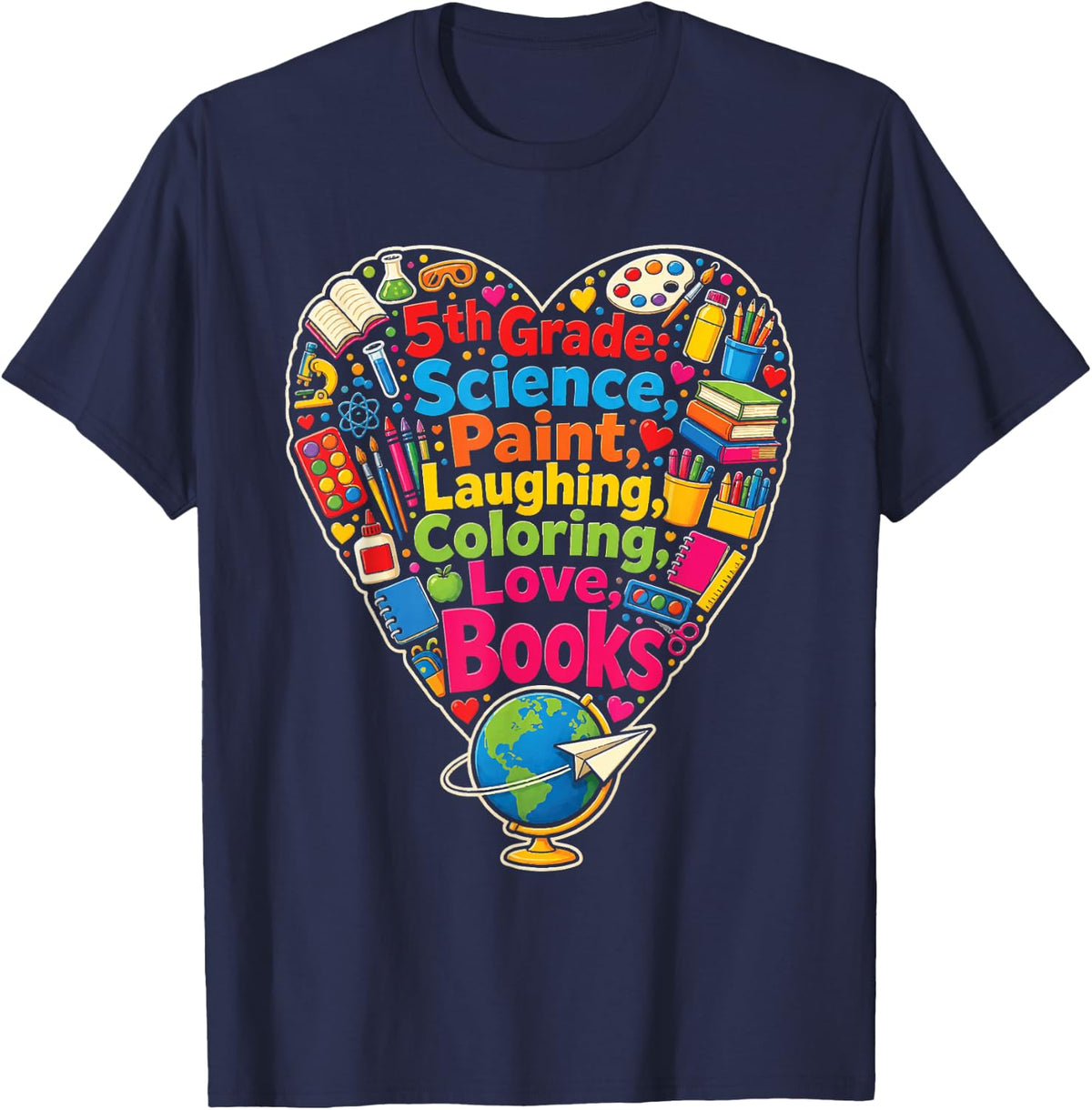 5th Grade Science Paint Laughing Coloring Love Books T-Shirt - Navy Blue