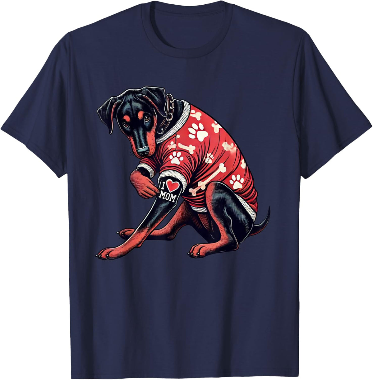 Funny I Love Mom Tattoo Doberman Pinscher Mom For Women T-Shirt - Navy Blue