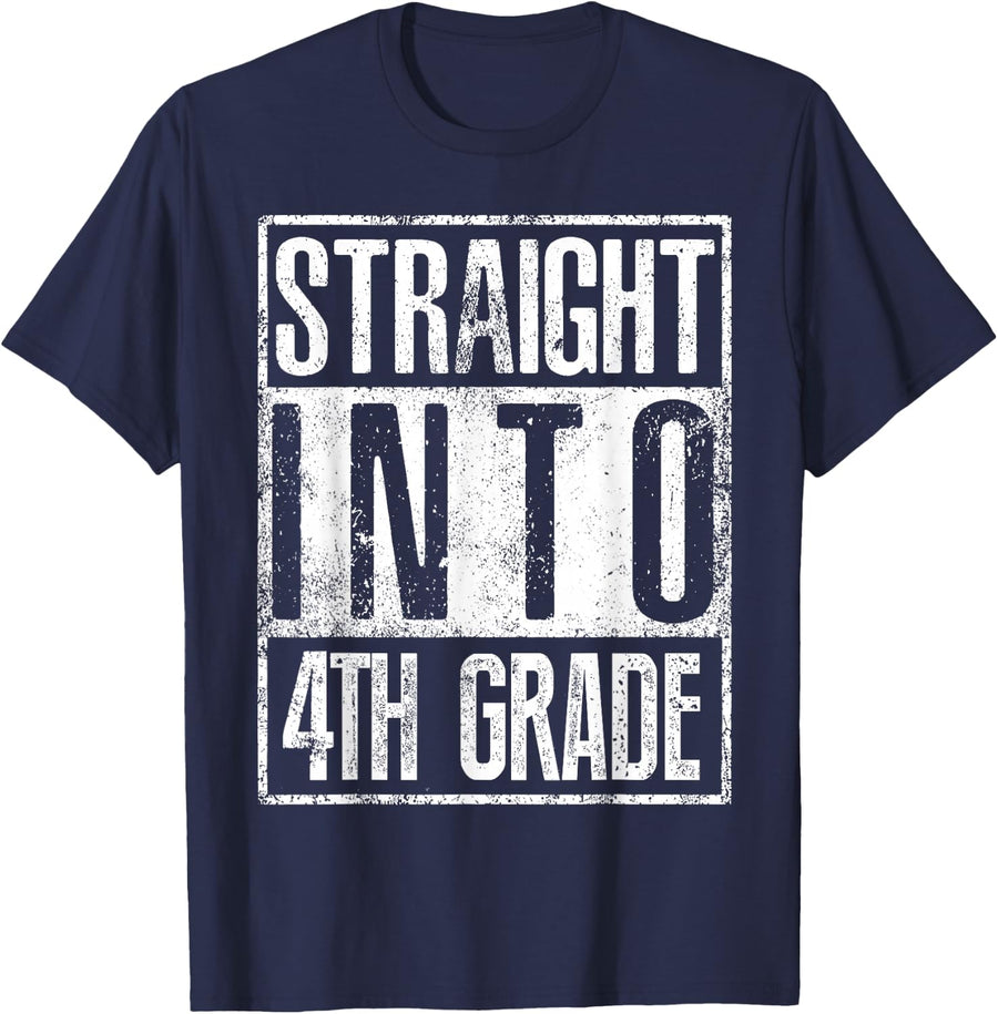 Straight Into 4th Grade Retro Back to School for Boys Girls T-Shirt - Navy Blue