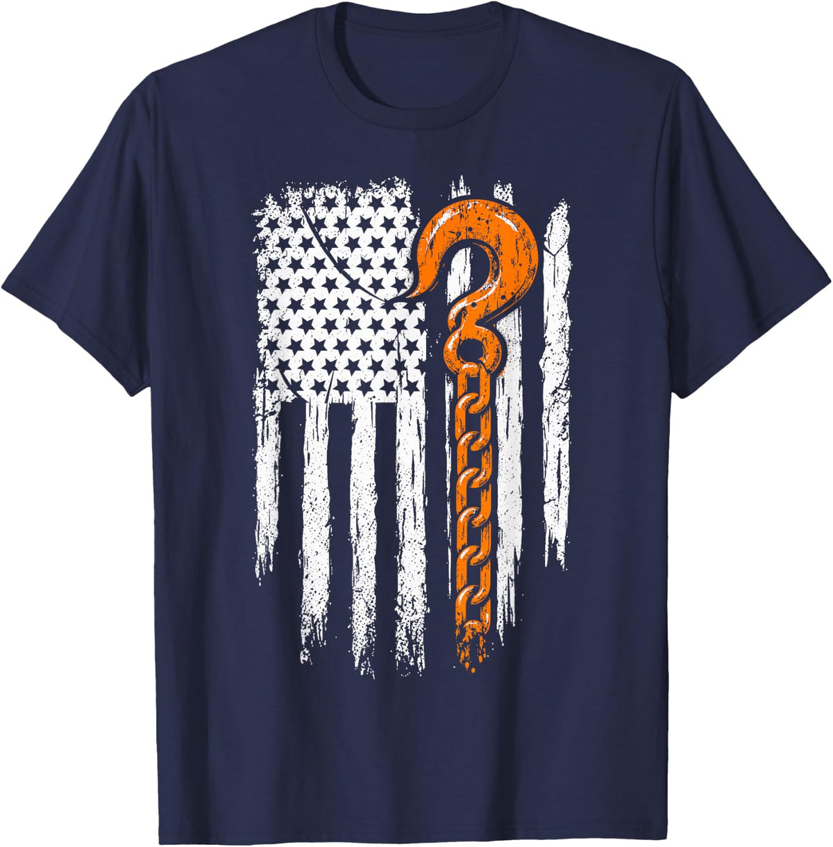 American Flag Tow Hook Truck Driver Towing T-Shirt - Navy Blue