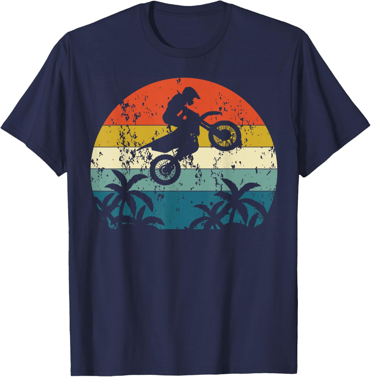 Dirt Bike Motocross Motorcycle Vintage Retro Grunge Hawaii T-Shirt Tee - Navy Blue