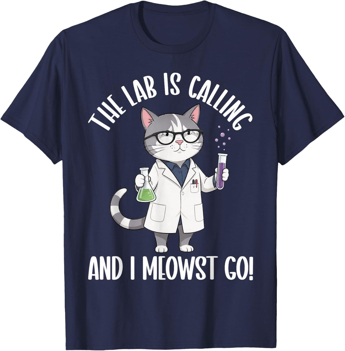 The Lab is Calling and I Must Go Scientist Cat Chemistry T-Shirt - Navy Blue