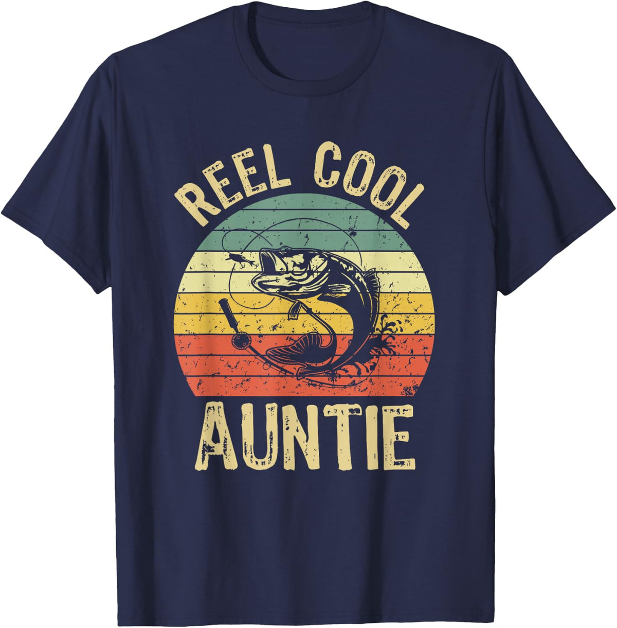 Reel Cool Auntie Fishing Gifts Women Fishing Lovers Retro T-Shirt - Navy Blue