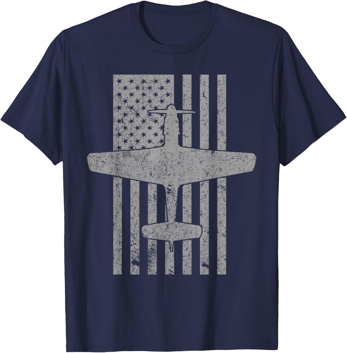 P-51 Mustang WWII Fighter Airplane Pilot Vintage Flag T-Shirt - Navy Blue