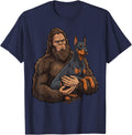 Bigfoot Holding Doberman Shirt Funny Sasquatch Dog Lover Tees and T Shirts - Navy Blue