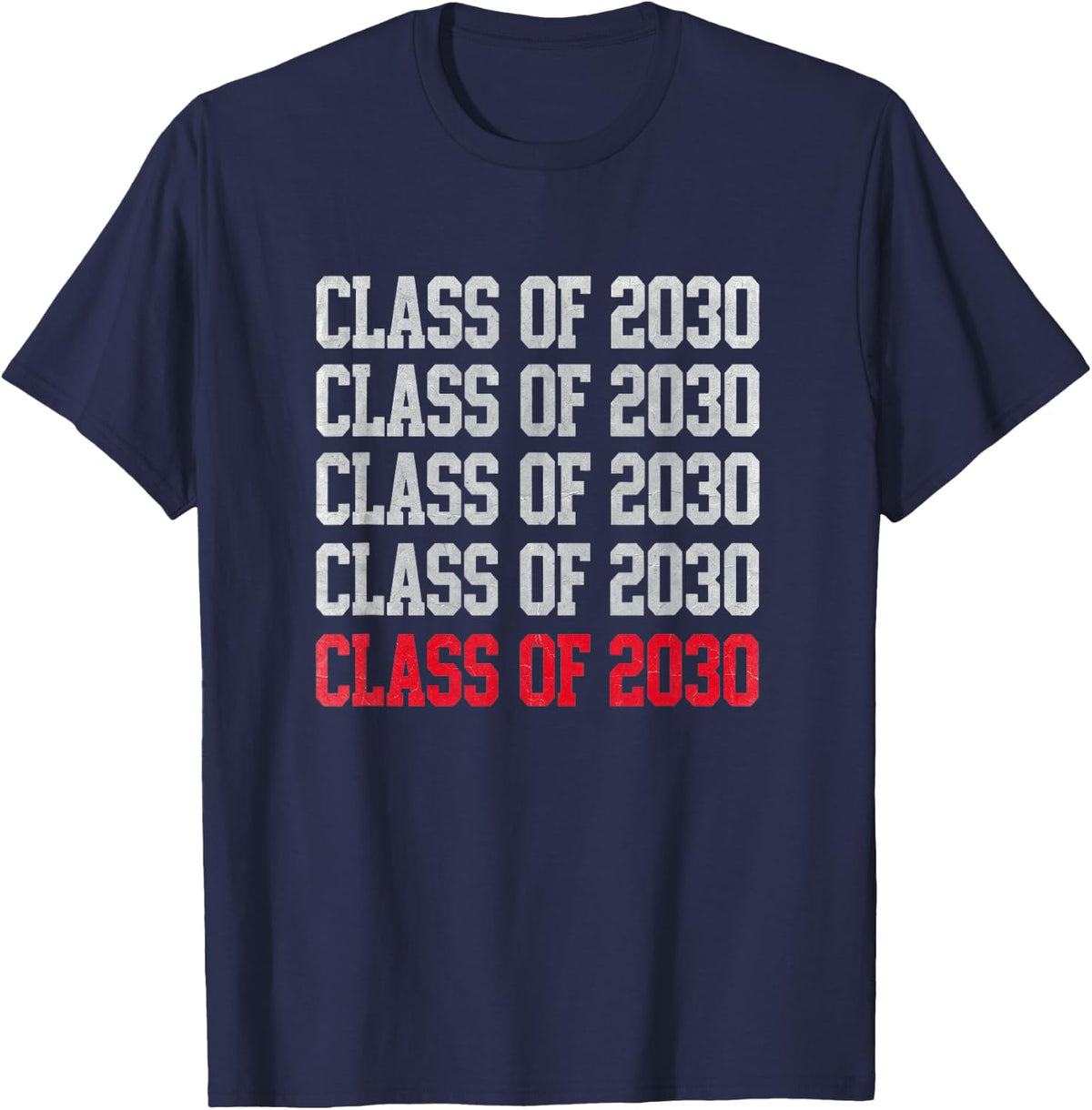 Class of 2030 Stacked Varsity 9th Grade School Freshman T-Shirt - Navy Blue
