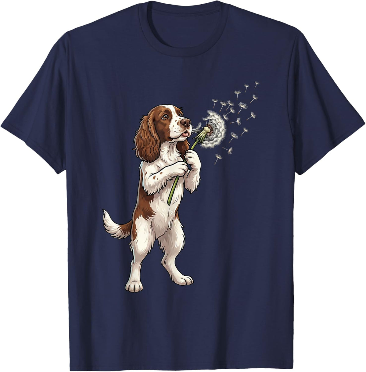 Cocker Spaniel Dog Dandelion Art Animal Wildflower T-Shirt - Navy Blue