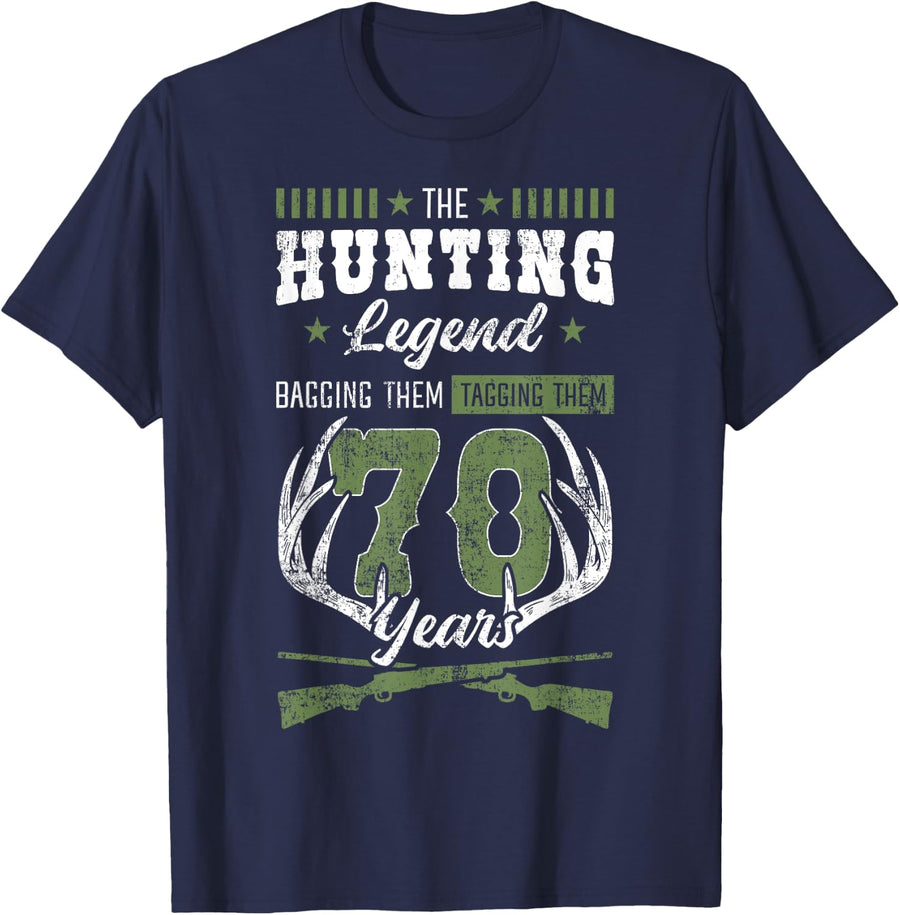 Deer Hunting 70th Birthday Party Wildlife Theme Buck Hunters T-Shirt - Navy Blue