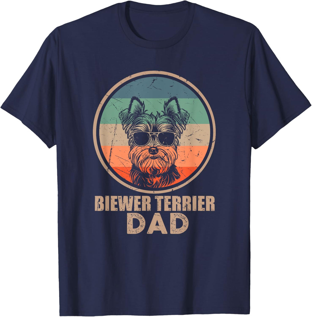 Vintage Biewer Terrier Dog Dad Gifts for Men Dog Lover Xmas T-Shirt - Navy Blue
