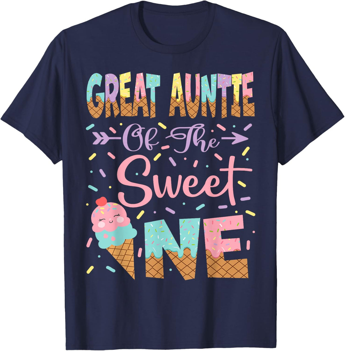 Great Auntie Of The Sweet One Ice Cream 1St Birthday Girl T-Shirt - Navy Blue