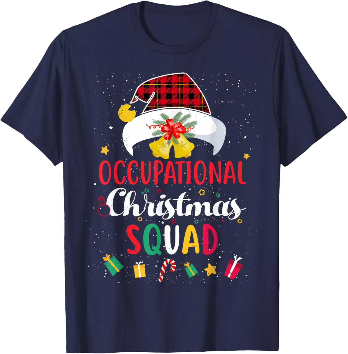 Occupational Christmas Squad Santa Hat OT Therapist Match T-Shirt - Navy Blue