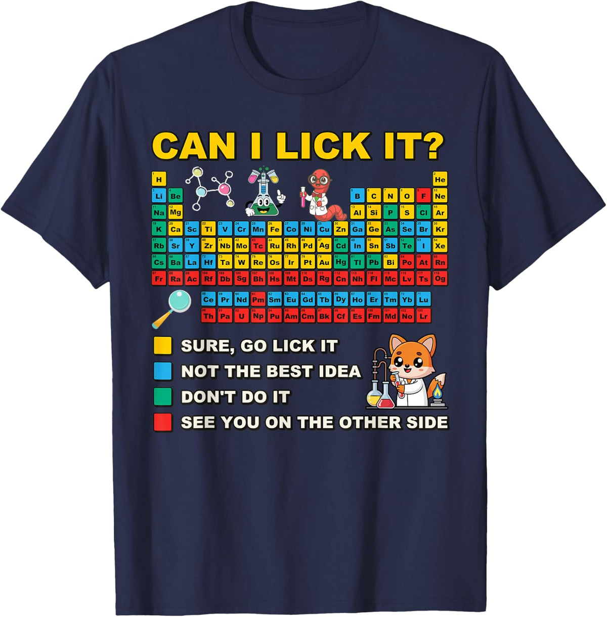 Can I Lick It Periodic Table Funny Chemistry Science Teacher T-Shirt - Navy Blue
