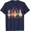 Funny Christmas Shirts Chicken Santa Lights Xmas Tree Tees T-Shirt - Navy Blue
