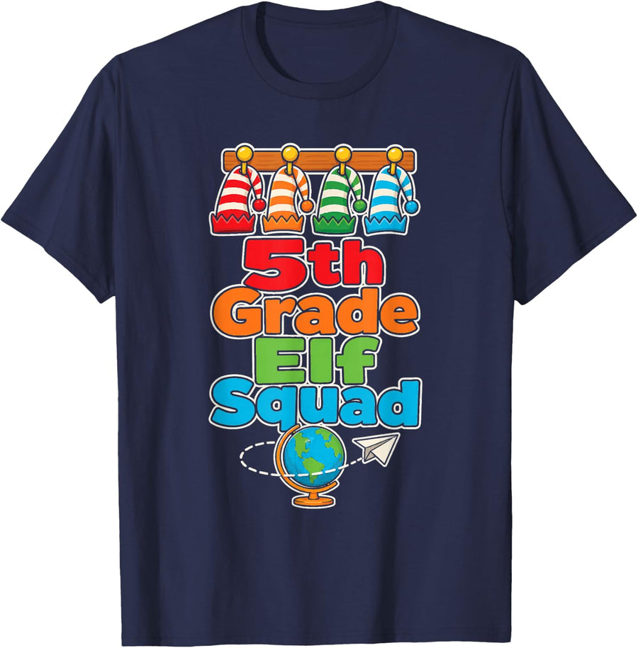 5th Grade Elf Squad Christmas School Kids Gift T-Shirt - Navy Blue