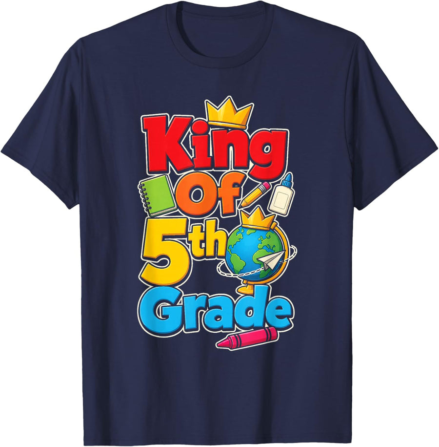 King of 5th Grade First Day of School Boys Kids T-Shirt - Navy Blue
