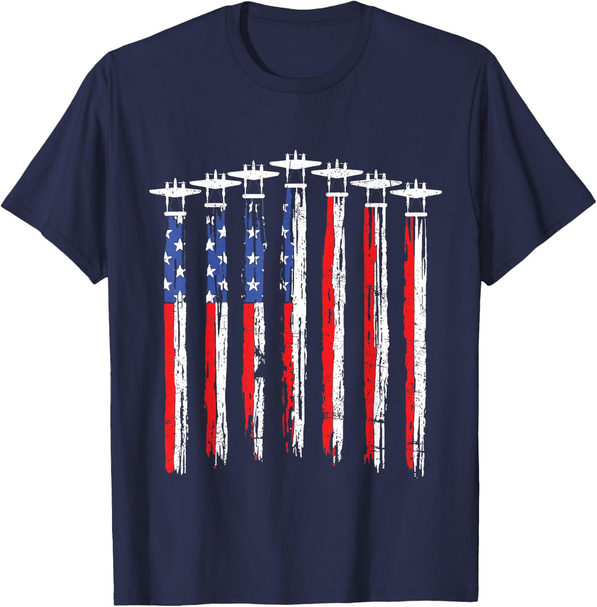 P-38 Lightning WW2 Aircraft Fighter Flag USA 4th of July T-Shirt - Navy Blue
