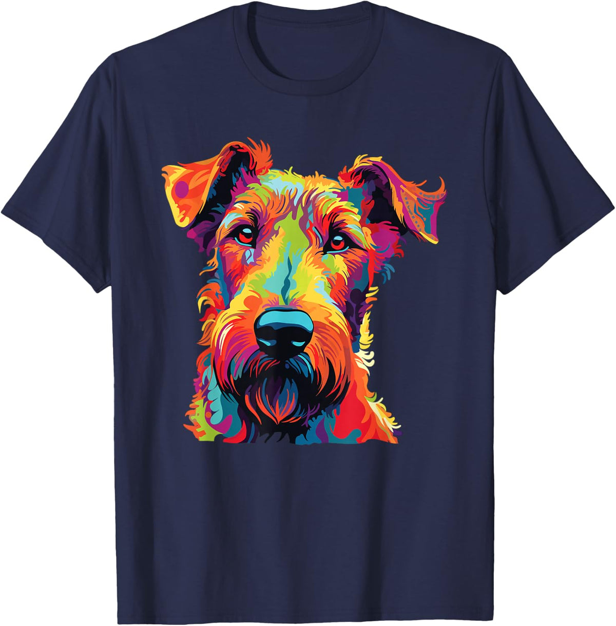 Watercolor Colorful Irish Terrier Dog T-Shirt - Navy Blue