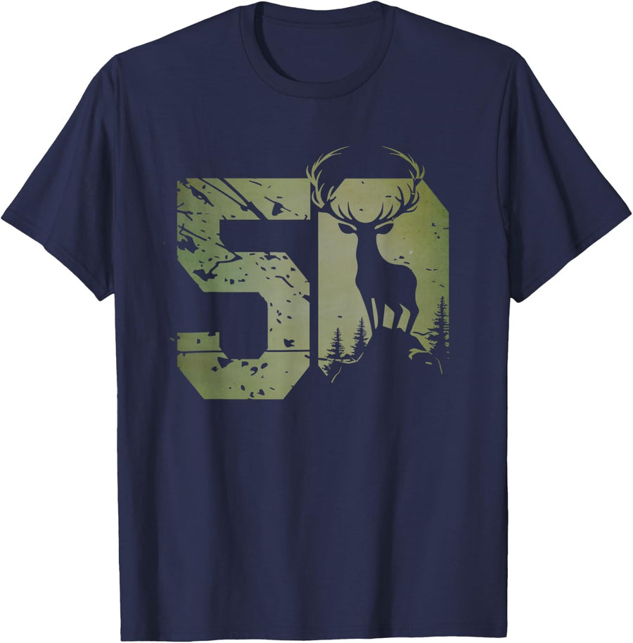 Stag Figurine for Hunter 50s Birthday or Anniversary T-Shirt - Navy Blue