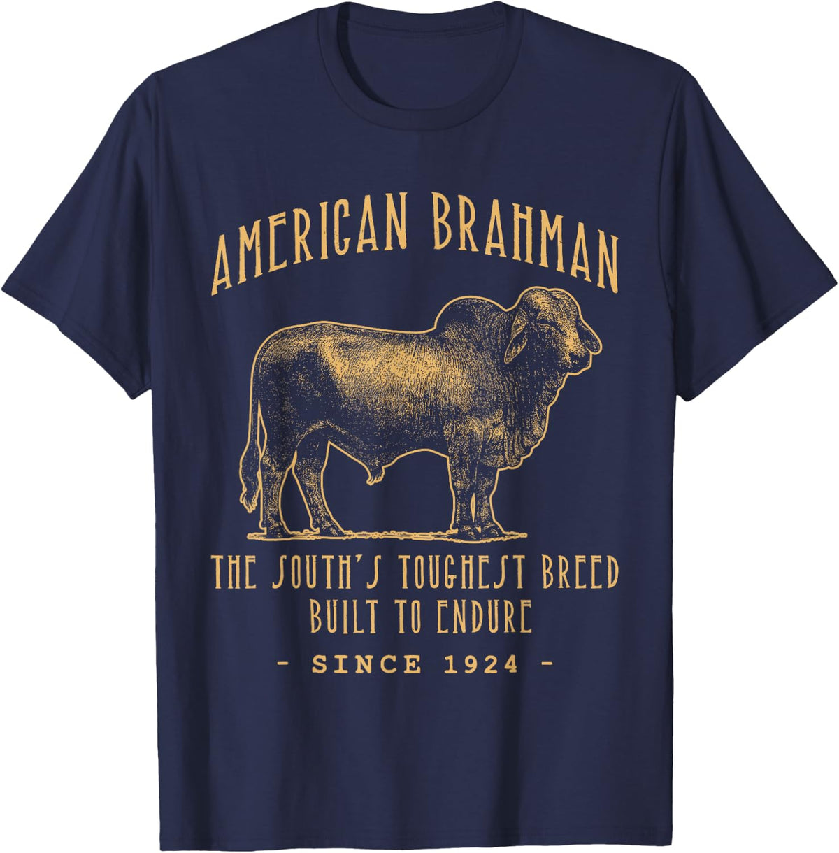 AMERICAN BRAHMAN CATTLE VINTAGE LIVESTOCK DESIGN T-Shirt - Navy Blue
